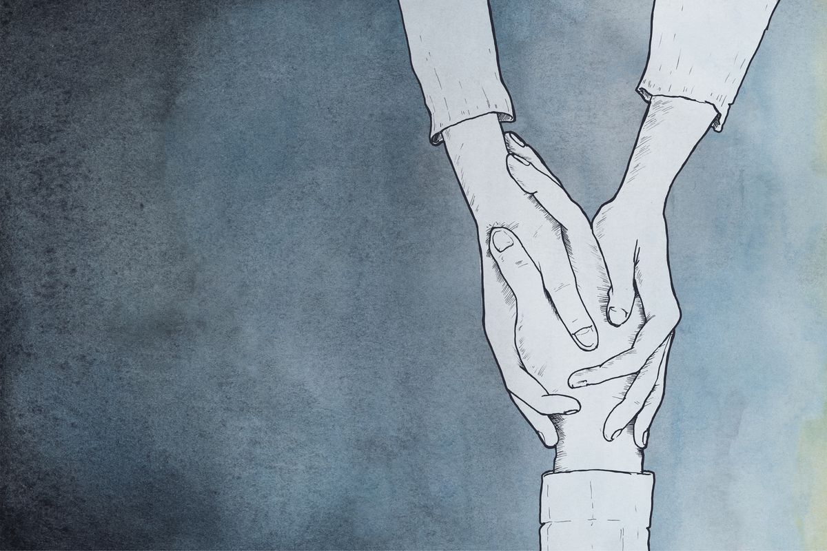 طراحی یک نقاشی برای نشان دادن گرفتن دست کسی که قصد خودکشی دارد